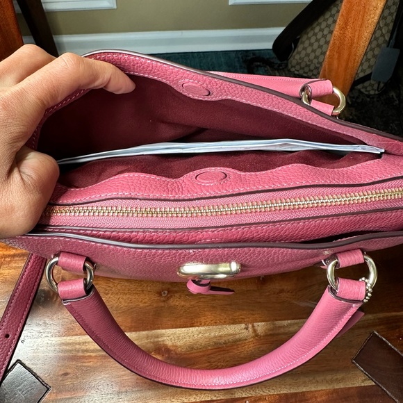 Coach Pebbled Leather Satchel Bag Purse in Rouge Mauve Pink with Gold Hardware - Picture 9 of 16